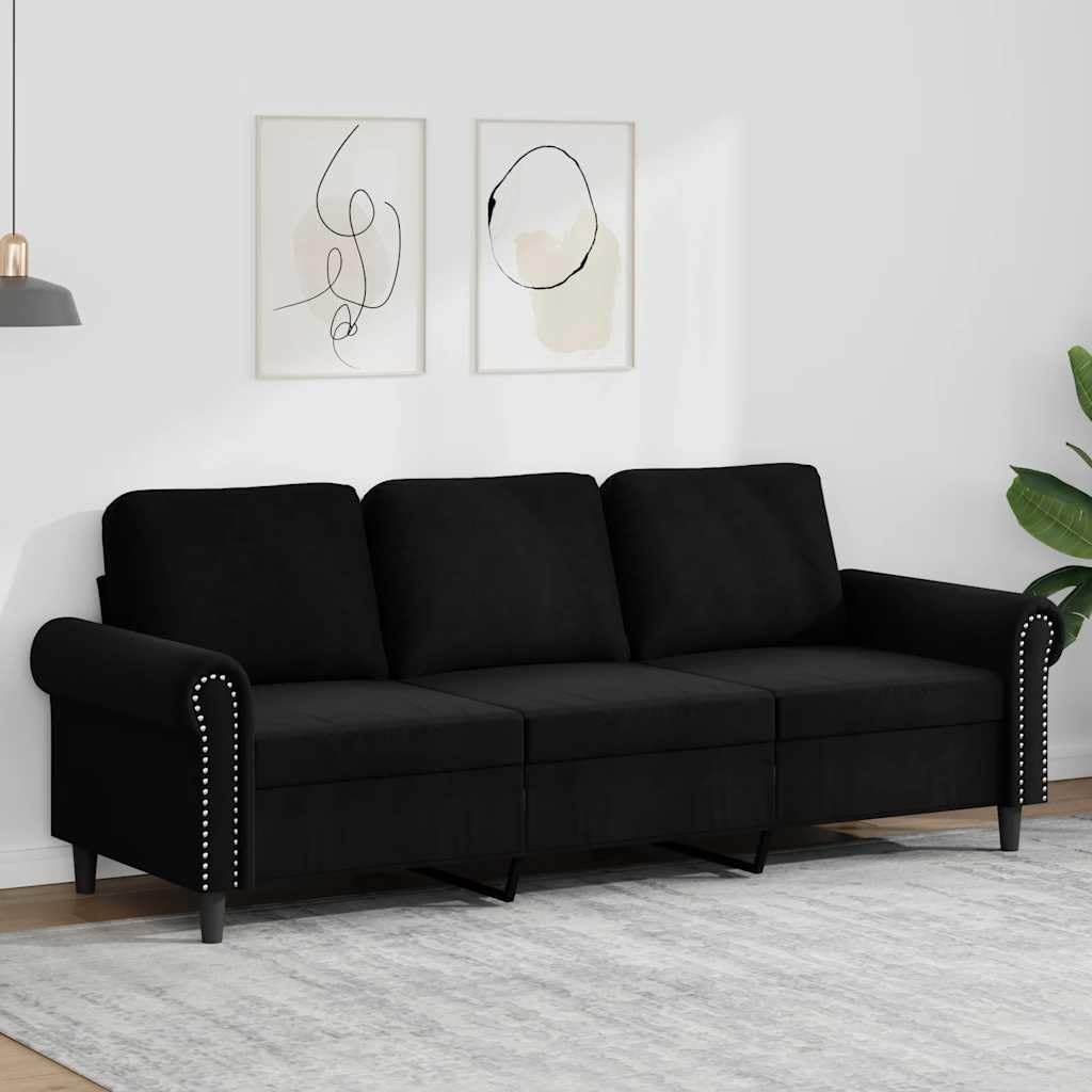 Amazon｜vidaXL 3人掛けソファ ブラック 180cm ベルベット, カウチ, 布